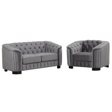 Load image into Gallery viewer, Modern 3-Piece Sofa Sets with Rubber Wood Legs,Velvet Upholstered Couches Sets Including Three Seat Sofa, Loveseat and Single Chair for Living Room Furniture Set,Gray
