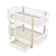 Load image into Gallery viewer, Wood Twin over Twin Bunk Bed with Fence Guardrail and a Big Drawer, White
