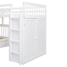 Load image into Gallery viewer, Twin-Twin over Full L-Shaped Bunk Bed With 3 Drawers, Portable Desk and Wardrobe, White
