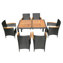 Load image into Gallery viewer, EELIFEE 7 piece Outdoor Patio Wicker Dining Set Patio Wicker Furniture Dining Set w/Acacia Wood Top
