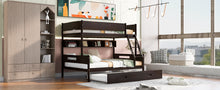 Load image into Gallery viewer, Wood Twin over Full Bunk Bed with Storage Shelves and Twin Size Trundle, Espresso
