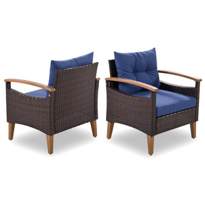 GO 4-Piece Garden Furniture,  Patio Seating Set, PE Rattan Outdoor Sofa Set, Wood Table and Legs, Brown and Blue