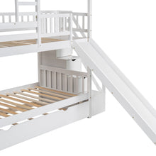 Load image into Gallery viewer, Twin over Twin House Bunk Bed with Trundle and Slide, Storage Staircase, Roof and Window Design, White(Old SKU: GX000931AAK)
