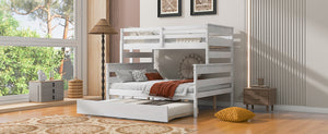 Wood Twin over Full Bunk Bed with Twin Size Trundle, White