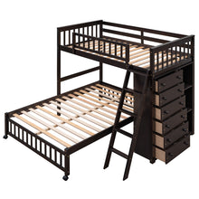 Load image into Gallery viewer, Wooden Twin Over Full Bunk Bed With Six Drawers And Flexible Shelves,Bottom Bed With Wheels,Espresso(OLD SKU:LP000531AAP)
