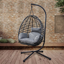 Load image into Gallery viewer, Artisan Outdoor Wicker Swing Chair With Stand for Balcony, 37&quot;Lx35&quot;Dx78&quot;H (Grey)
