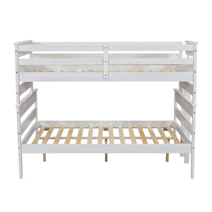 Wood Twin over Full Bunk Bed with Ladder, White