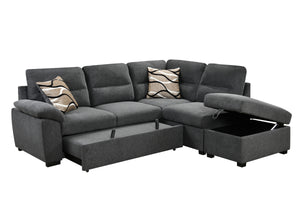 95'' Sectional Sofa with Ultra Soft Back Cushion,Sleeper Sectional Sofa with Pull Out Couch Bed and Storage Ottoman,Gray