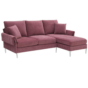 [VIDEO provided] [New]84 " Convertible Sectional Sofa, Modern Chenille L-Shaped Sofa Couch with Reversible Chaise Lounge, Fit for Living Room, Apartment(2 Pillows)