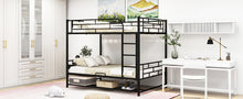 Load image into Gallery viewer, Full Over Full Metal Bunk Bed with Shelf and Guardrails, Black
