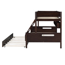 Load image into Gallery viewer, Wood Twin over Full Bunk Bed with Storage Shelves and Twin Size Trundle, Espresso
