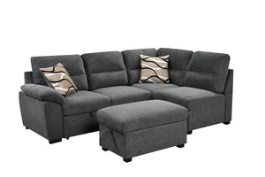 95'' Sectional Sofa with Ultra Soft Back Cushion,Sleeper Sectional Sofa with Pull Out Couch Bed and Storage Ottoman,Gray