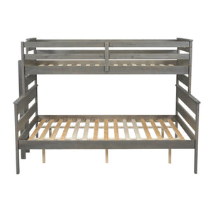 Wood Twin over Full Bunk Bed with Ladder, Gray