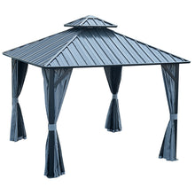 Load image into Gallery viewer, 12x12ft Gazebo Double Roof Canopy with Netting and Curtains, Outdoor Gazebo 2-Tier Hardtop Galvanized Iron Aluminum Frame Garden Tent for Patio, Backyard, Deck and Lawns
