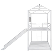 Load image into Gallery viewer, Twin Over Twin Metal Bunk Bed ,Metal Housebed With Slide,Three Colors Available.(White with White  Slide)(OLD SKU :LP000095AAK)
