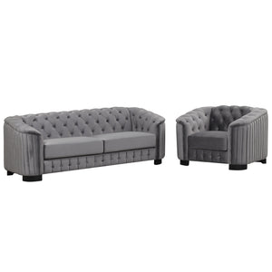 Modern 3-Piece Sofa Sets with Rubber Wood Legs,Velvet Upholstered Couches Sets Including Three Seat Sofa, Loveseat and Single Chair for Living Room Furniture Set,Gray