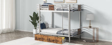 Load image into Gallery viewer, Twin XL over Twin XL Metal Bunk Bed with MDF Board Guardrail and Two Storage Drawers,Silver
