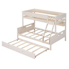 Load image into Gallery viewer, Wood Twin over Full Bunk Bed with Storage Shelves and Twin Size Trundle, Cream
