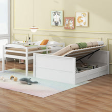 Load image into Gallery viewer, Wood Twin over Full Bunk Bed with Hydraulic Lift Up Storage, White
