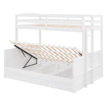 Load image into Gallery viewer, Wood Twin over Full Bunk Bed with Hydraulic Lift Up Storage, White
