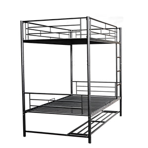 Twin Over Twin Metal Bunk Bed with Shelf and Guardrails, Black