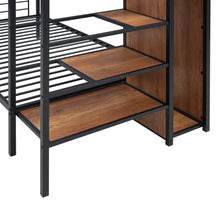 Load image into Gallery viewer, Twin Over Twin Metal Bunk Bed with Lateral Storage Ladder and Wardrobe, Black
