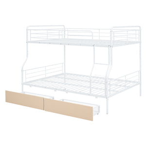 Full XL Over Queen Metal Bunk Bed with 2 Drawers, White