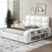 Load image into Gallery viewer, Queen Size Upholstered Platform Bed with Multimedia Nightstand and Storage Shelves, White
