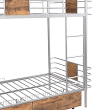 Load image into Gallery viewer, Twin XL over Twin XL Metal Bunk Bed with MDF Board Guardrail and Two Storage Drawers,Silver
