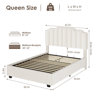 LIFT UP VELVET BEIGE QUEEN SIZE BED