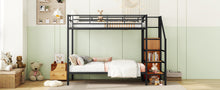 Load image into Gallery viewer, Twin Over Twin Metal Bunk Bed with Lateral Storage Ladder and Wardrobe, Black
