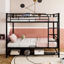 Load image into Gallery viewer, Twin Over Twin Metal Bunk Bed with Shelf and Guardrails, Black
