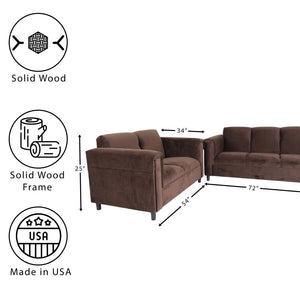 Suede Loveseat and Sofa Set for Living Room, Modern Décor Couch Sets for Living Room, Bedrooms with Solid Wood Frame (Dark Brown)