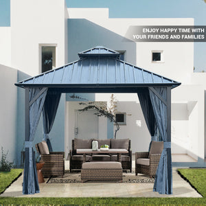 10*10FT patic gazebo,alu gazebo with steel canopy,Outdoor Permanent Hardtop Gazebo Canopy for Patio, Garden, Backyard