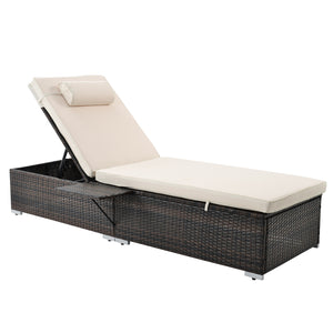 Outdoor Patio Chaise Lounge Chair,Lying in bed with PE Rattan and Steel Frame,PE Wickers,Pool Recliners with Elegant Reclining Adjustable Backrest and Removable Cushions Sets of 2(Brown+Beige)