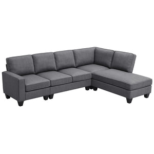 [VIDEO provided] [New] 104.3*78.7" Modern L-shaped Sectional Sofa,7-seat Linen Fabric Couch Set with Chaise Lounge and Convertible Ottoman for Living Room,Apartment,Office,3 Colors