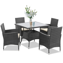 Load image into Gallery viewer, Waterproof Grey Wicker Rattan Patio Small Table And Chairs Furniture Set With Umbrella Hole Garden Outdoor
