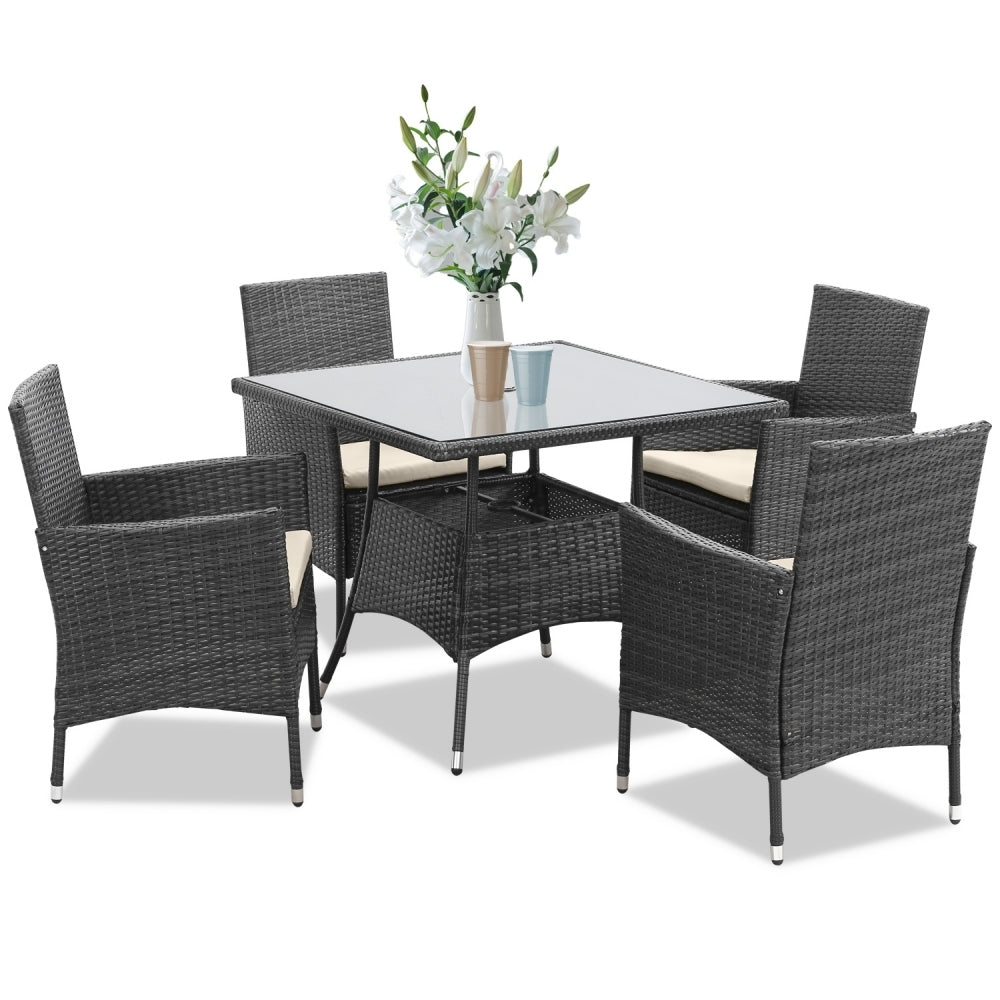 Waterproof Grey Wicker Rattan Patio Small Table And Chairs Furniture Set With Umbrella Hole Garden Outdoor