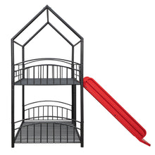 Load image into Gallery viewer, Twin Over Twin Metal Bunk Bed With Slide,Kids House Bed Black+Red
