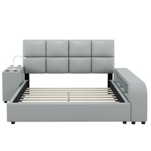 Load image into Gallery viewer, Queen Size Upholstered Platform Bed with Multimedia Nightstand and Storage Shelves, Gray
