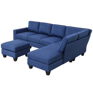 [VIDEO provided] [New] 104.3*78.7" Modern L-shaped Sectional Sofa,7-seat Linen Fabric Couch Set with Chaise Lounge and Convertible Ottoman for Living Room,Apartment,Office,3 Colors