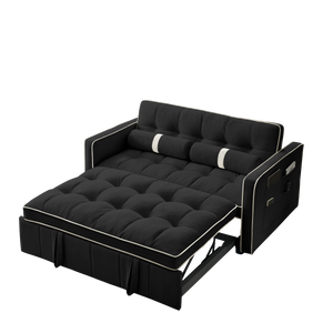 Modern 55.5" Pull Out Sleep Sofa Bed 2 Seater Loveseats Sofa Couch with side pockets, Adjsutable Backrest and Lumbar Pillows for Apartment Office Living Room