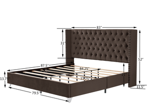 B100S King bed with one nightstand, Button designed Headboard,strong wooden slats + metal legs with Electroplate