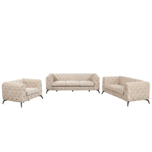 Load image into Gallery viewer, Modern 3-Piece Sofa Sets with Sturdy Metal Legs,Velvet Upholstered Couches Sets Including Three Seat Sofa, Loveseat and Single Chair for Living Room Furniture Set,Beige
