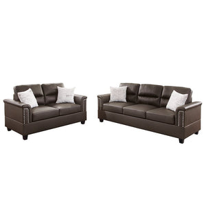 Espresso Faux Leather 2pc Sofa Set Sofa And Loveseat Contemporary Couch Living Room Furniture Studs Armrest w Pillows