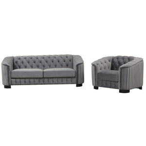 Modern 3-Piece Sofa Sets with Rubber Wood Legs,Velvet Upholstered Couches Sets Including Three Seat Sofa, Loveseat and Single Chair for Living Room Furniture Set,Gray