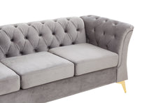 Load image into Gallery viewer, Modern Chesterfield Curved Sofa Tufted Velvet Couch 3 Seat Button Tufed Couch with Scroll Arms and Gold Metal Legs Grey
