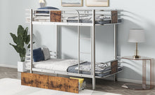 Load image into Gallery viewer, Twin XL over Twin XL Metal Bunk Bed with MDF Board Guardrail and Two Storage Drawers,Silver
