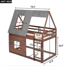 Load image into Gallery viewer, Wood Twin Size House Bunk Bed with Roof, Ladder and 2 Windows, Oak &amp; Smoky Grey
