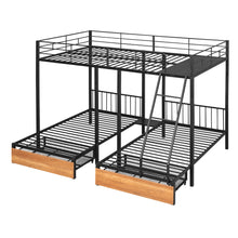 Load image into Gallery viewer, Full Over Twin &amp; Twin Bunk Bed, Metal Triple Bunk Bed with Drawers and Guardrails, Black
